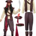 Spooktacular Creations Mens Caribbean Pirate Costume Adult Sea Captain Robber Costume for Halloween (Medium, Beige)