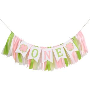 Lucky One 1st Birthday High Chair Banner - Shamrock First Birthday Party Decoration, St. Patrick's Day Party Supplies, Pink Lucky One Banner for Girl, Four Leave Clover Cake Smash Photo Props
