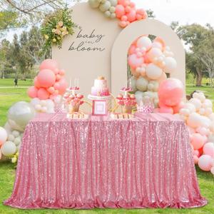 SoarDream Sequin Tablecloth 90x156 Inch Rectangle Glitter Blush Pink Tablecloth Party Table Cover for Birthday Party Banquet Table Wedding Decoration