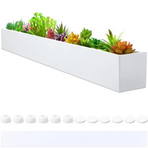 FillTouch 16.1 x 3.2 x 3.5 Inch Long Rectangular Planter Box Window Sill Plant Box Metal Water Trough Indoor Large Modern Steel with Drainage Holes Herb Garden Home(White)