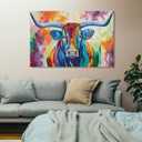 Aesthetic Longhorn Animals Colorful Cattle Poster Paintings Wall Decor Canvas Wall Art Photo Prints Posters for Room Aesthetic Bedroom Living Room Decor for Mens Framed Unframed 12x18inch(30x45cm)