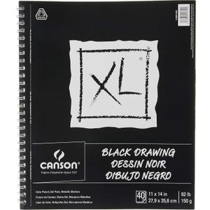 Canson XL Series Drawing Paper, Black, Wirebound Pad, 11x14 inches, 40 Sheets (92lb/150g) - Artist Paper for Adults and Students - Colored Pencil, Ink, Pastel, Marker