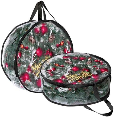 2Pcs Christmas Wreath Storage Container, Clear PVC Bag for 24-Inch Wreaths, Waterproof Dustproof for Garland & Christmas Decorations (Black)