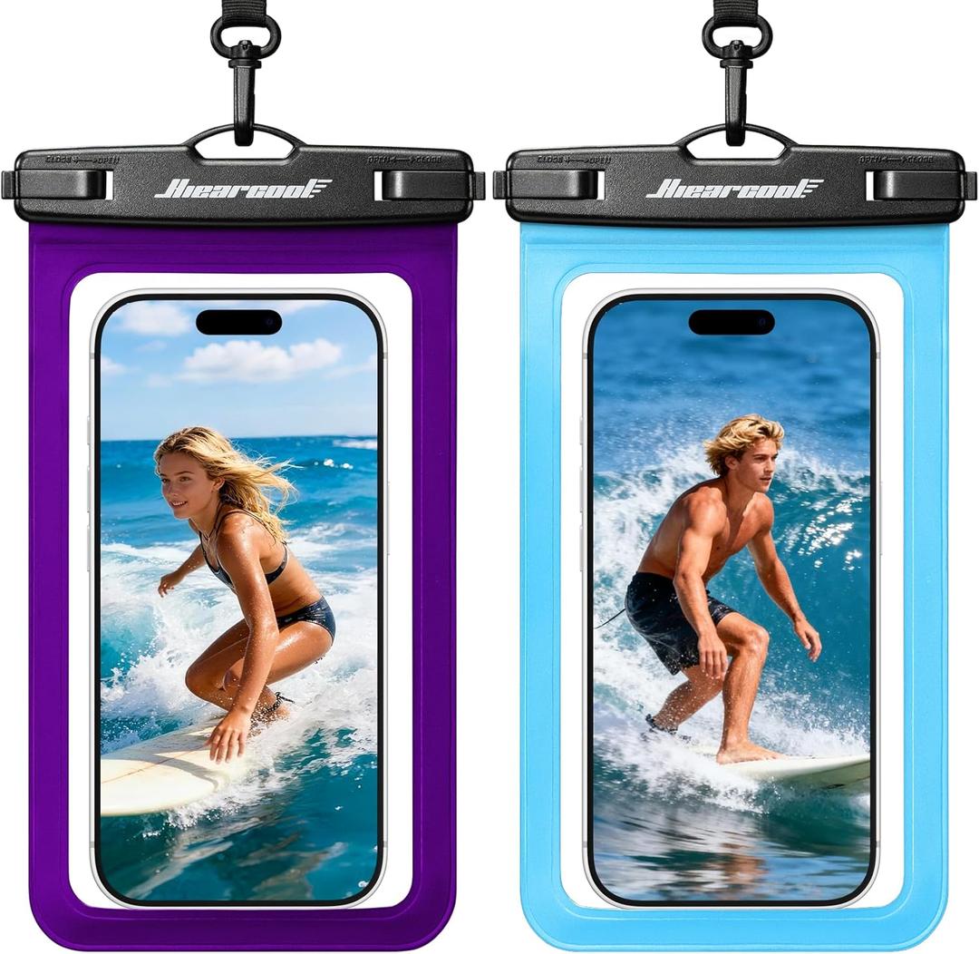 Hiearcool Universal Waterproof Phone Pouch, Dry Bag Compatible for iPhone 17 16 15 14 13 Pro Max XS Plus Samsung Galaxy S22 Cellphone Up to 8.3", IPX8 Water Proof Cell Phone Case for Beach-2Pack (Blue & Purple)