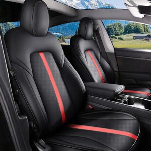 AOMSAZTO Car Seat Cover Fit for Tesla Model Y 2020 2024 - Half Surrounded Customized Seat Covers(Black with Red Stripe)