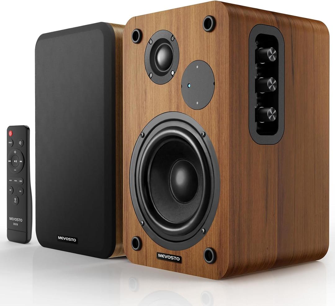 Active Bookshelf Speakers 36W RMS - BT 5.4 Wireless Speaker with 5 Inch Woofer, Silk Dome Tweeter PC Speakers - USB Digital Audio Studio Monitors Bass & Treble Adjust AUX Input for Record Player TV (Brown)
