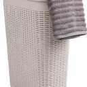 Mind Reader Slim Laundry Hamper with Lid, 40L Clothes Basket, Narrow Tapered Design with Ventilated Cutout Pattern, Plastic, Ivory