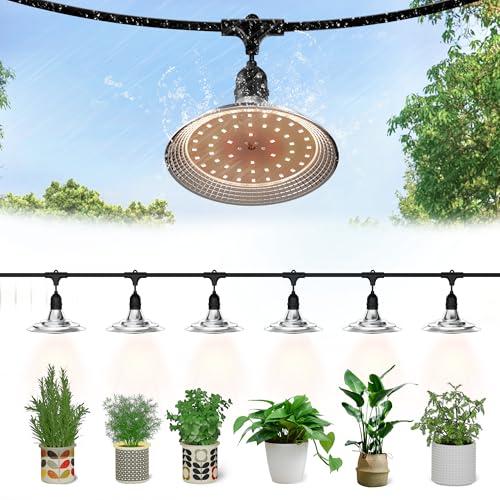 Danshinro 12-Light Outdoor LED Grow Lights – Waterproof String Light for Plants, 21.3FT Adjustable Greenhouse Full Spectrum Grow Lights with E26 Base Bulbs, IP44 Waterproof for Garden, Farm, Yard