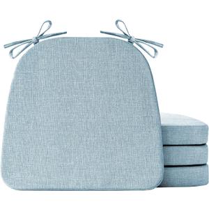 Chair Cushions for Dining Chairs Set of 3, Non Slip Kitchen Chair Pads, 17" x 16" x 2", Indoor Dining Chair Cushions with Ties, D-Shaped Seat Cushions for Kitchen Chairs, Light Blue