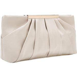 CHARMING TAILOR Clutch Evening Bag Elegant Pleated Satin Formal Handbag Simple Classy Purse for Women (Champagne)