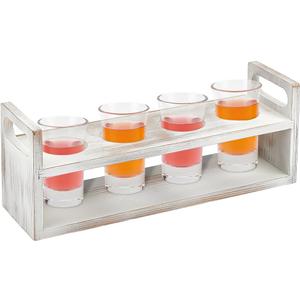 FINGERINSPIRE Beer Flight Board Holds 4 Glass White Wood Shot Glass Holder Rack Rectangle Beer Sampler Tray Flight Paddle Shot Glass Serving Tray for Beer Tasting Bar Home Parties (Slot: 2.2inch)