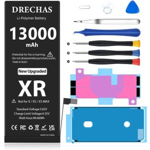 [13000mAh] Battery for iPhone XR, Upgraded High Capacity 0 Cycle Li-Polymer Replacement Battery for iPhone XR Models A1984, A2105, A2106, A2108 with Complete Professional Repair Tool Kit