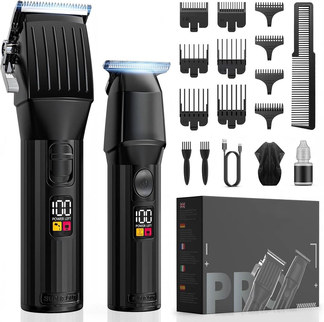 Cordless Hair Clippers for Men Beard Trimmers Kit with LED Display Electric Beard Haircut Rechargeable Grooming Shaver Kit Gift for Men Women Barber Kids (Black)