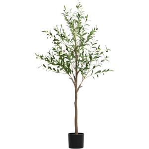 Olive Tree Artificial Indoor, 5 FT Faux Olive Trees with Planter, Fake Tall Plants with Natural Trunk and Lifelike Fruits for Home Office Decor (1, 5FT)