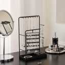 Lolalet Jewelry Organizer Stand, No Assembly Needed Display Storage with Rotating Earring Holder and Velvet Ring Tray for Necklace Bracelet Studs,Christmas Gifts Room Dorm Decor for Teen Girls -Black