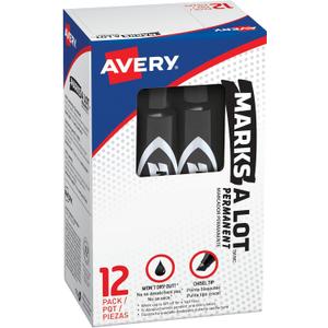 Marks-a-lot Avery Permanent Marker, Regular Chisel Tip, Black (07888), 12 markers