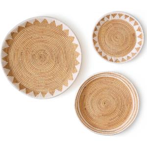 CHI AN HOME 22", 19", 15" Extra Large Hanging Woven Wall Baskets, Water Hyacinth Hanging Wicker Baskets for Wall Decor, Boho Wall Decor Rustic, Oversized Wall Art for Living Room, Bedroom Set of 3 (White)