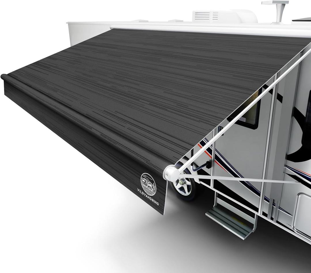 Heavy-Duty RV Awning Fabric Replacement 15ft  Camper Awning Fabric Replacement, 19.5oz Heat-Sealed Vinyl, UV-Resistant, Sunproof, Weatherproof, Universal Outdoor Canopy for RVs, Motorhomes & Trailers (PureBlack)