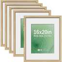 VCK 16x20 Picture Frame 5 Pack - Natural Oak, High-End Wood Poster Frames with Tempered Glass, Display 11x14 Photo with Mat or 16x20 without Mat, Art Gallery-Quality, Wall Hanging, Natural Oak