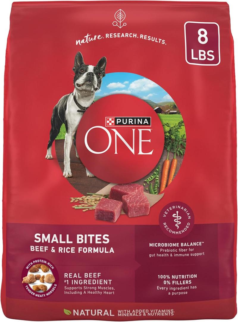 Purina ONE Small Bites Beef and Rice Formula Small High Protein Dry Dog Food Natural With Added Vitamins, Minerals and Nutrients - 8 lb. Bag (8 Pound (Pack of 1)) BB: MAR2026