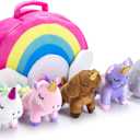 Stuffed Toy Unicorn Animal Set  Set of 5 Stuff Toys - Graduationwith Rainbow Carry Bag - 2 Unicorns, Kitty, Puppy, and Narwhal  Toddler Birthday Gift for Girl Idea Age 3, 4, 5, 6, 7, 8 Year Old