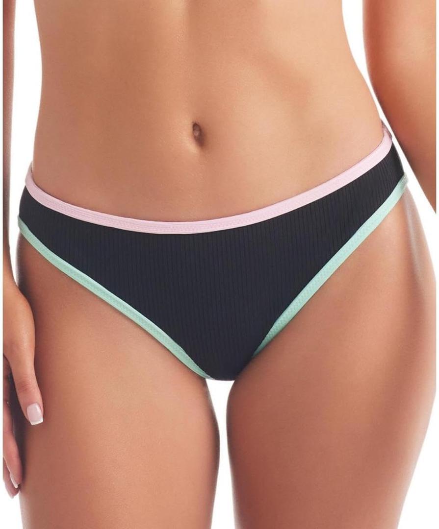 Jessica Simpson Womens Ribbed Hipster Swim Bottom Separates (Small, Black)