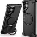 OATSBASF for Samsung Galaxy S25 Ultra Case, Sleek Minimalist Protective Shock Absorption Aerospace Grade Aluminum Shells with Built-in Kickstand Phone Case for Galaxy S25 Ultra, Black