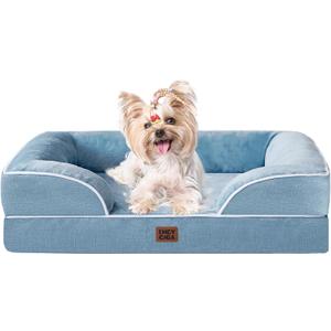 EHEYCIGA Orthopedic Dog Bed for Small Dogs, Waterproof Memory Foam Small Dog Beds with Sides, Non-Slip Bottom and Egg-Crate Foam Medium Pet Couch Bed with Washable Removable Cover, Washed Blue (24.0"L x 18.0"W x 6"Th)