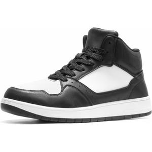 Furuian Steel Toe Shoes for Men Comfortable Safety Shoes Lace Up Work Shoes (8.5, High Top White&black)