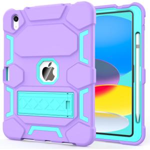 CCMAO Case for iPad A16 11th Generation (2025) 11 Inch / 10th Generation (2022) 10.9 Inch, with Kickstand and Pencil Holder, Fully-Body Rugged Heavy Duty Shockproof Protective Case, Purple+Green
