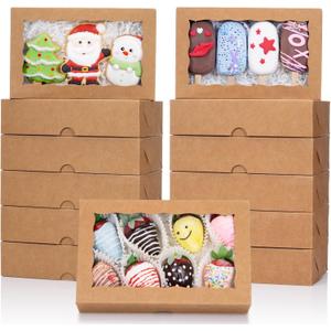 50PCS 8x5x2 Inch Bakery Boxes with Window for Chocolate Covered Strawberries, Cookies, Cakesickle, Brownies, Donut & More