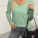 Casual Womens Long Sleeve Shirts Loose Fit Scoop Neck Soft Solid Basic Tee Tops Trendy (Large, Light Green)