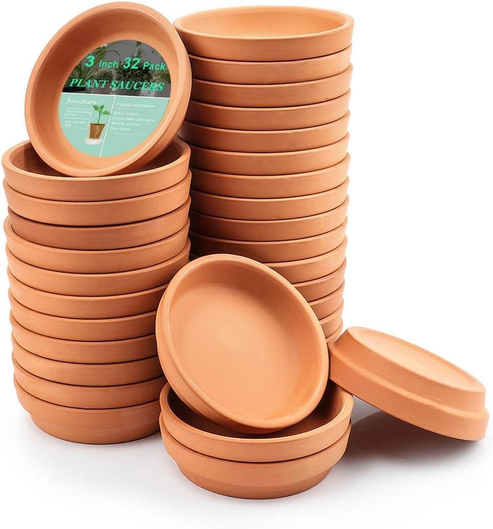 vensovo 3 Inch Terracotta Plant Saucer Pots Tray - 32 pcs Mini Planter Saucers for Indoor & Outdoor Plants, Small Clay Trays Perfect for 2 Inch 2.5Inch Flower Pot
