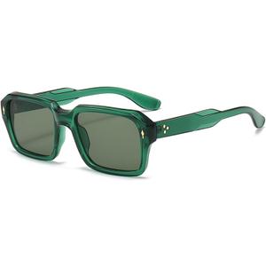 Vintage Square Sunglasses for Men Women Trendy Chunky Rectangle Frame Rivet Design Black Shades UV Protection (Green Frame/Green Lens F5)