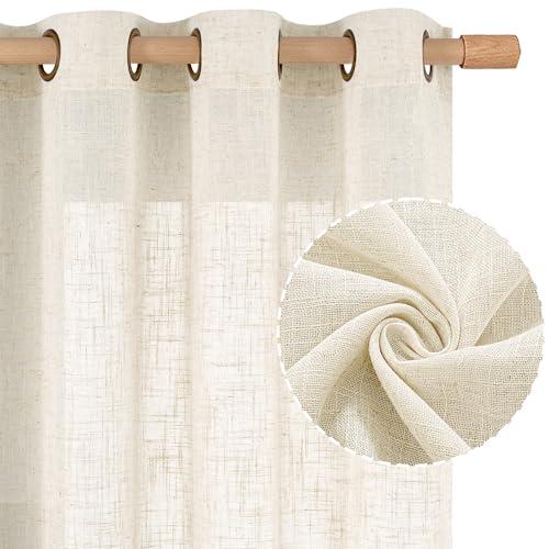 LAMIT Natural Ivory Linen Semi Sheer Curtains 84 inch Length, Cream Light Filtering Soft Thick Neutral Living Room Drapes with Bronze Grommet for Bedroom/Farmhouse, 2 Panels, 52 x 84 Inch