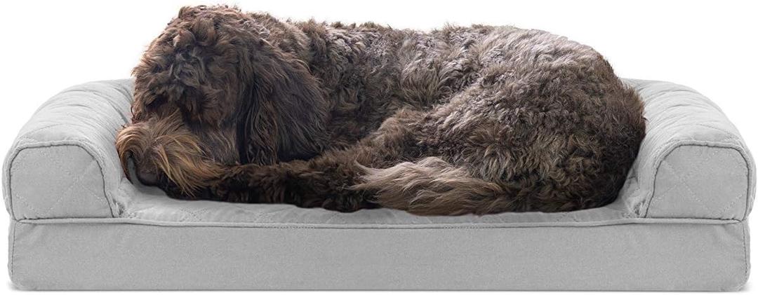 Furhaven Cooling Gel Dog Bed for Medium/Small Dogs w/ Removable Bolsters & Washable Cover, For Dogs Up to 35 lbs - Quilted Sofa - Silver Gray, Medium (30.0"L x 20.0"W x 6.0"Th)