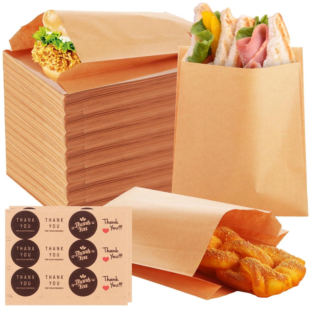 GBACHOOSE 600 Pack Paper Sandwich Bags10x10 inch Wax Paper Bags, Greaseproof Bag Bakery Wax Bag for Food, Sandwich, Snacks, Cookie, Candies and More(Kraft)