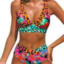 popvil High Waisted Bikini Sets 2026 Leopard Print Two Piece Swimsuits for Women Cheetah Sexy V Neck Bathing Suits Ladies Beach Summer, S