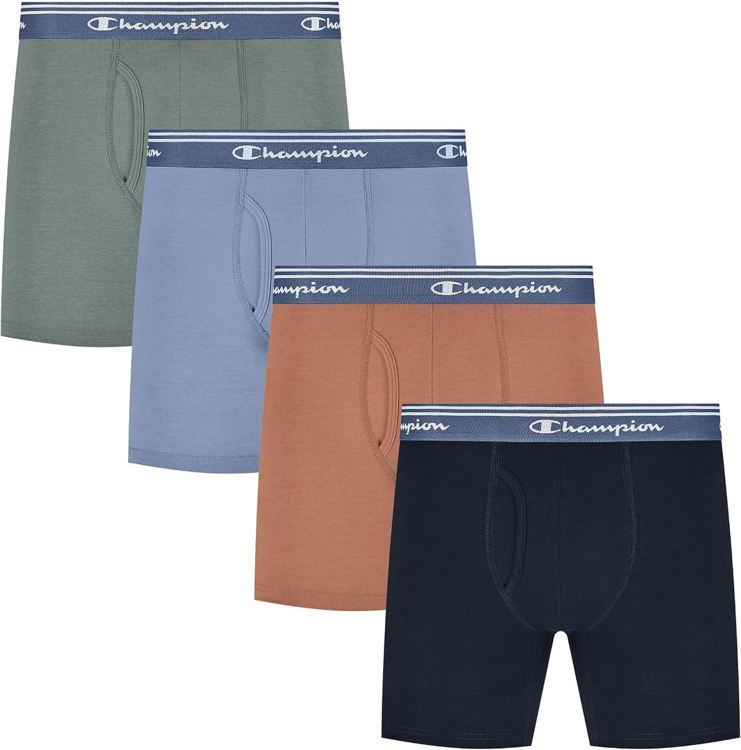 Champion Men's Cotton Stretch Boxer Brief-boxer Briefs With Moisture-wicking, Odor Control & No Ride-up Fit-4 Pack (M)