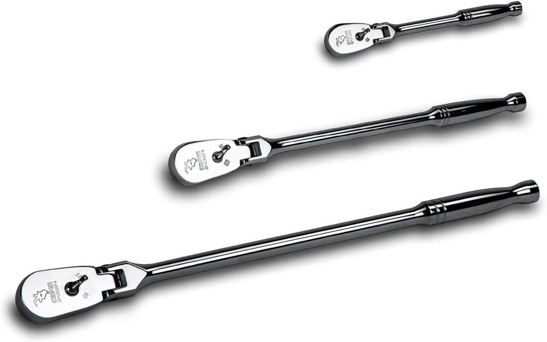 Capri Tools Ratchets, True 72-Tooth, 5-Degree Swing Arc (3-Piece Set/Flex-Head Low Profile), (Model: CP12000FX)