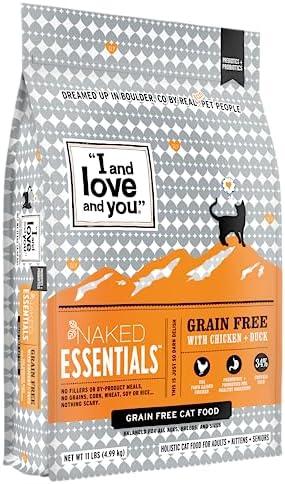 I and love and you Naked Essentials Dry Cat Food - Chicken + Duck - Grain Free, Real Meat, No Fillers, Prebiotics + Probiotics, 11lb Bag Pack of 2, BBD: 11/30/2025