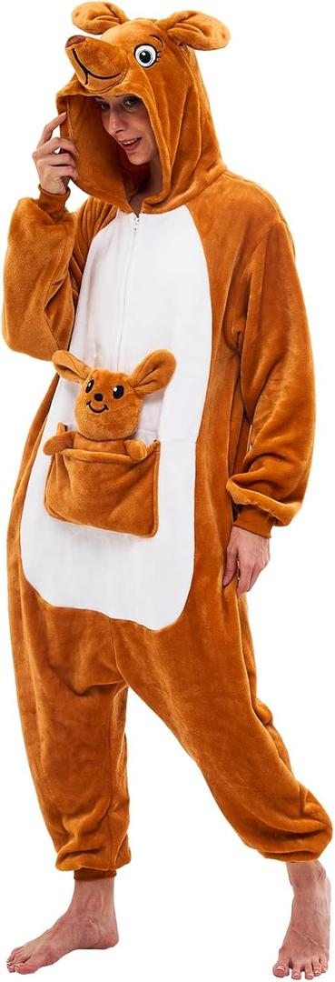 NEWCOSPLAY Unisex Adult Onesie Pajamas Animal One Piece Costume Cosplay Sleepwear (Brown)