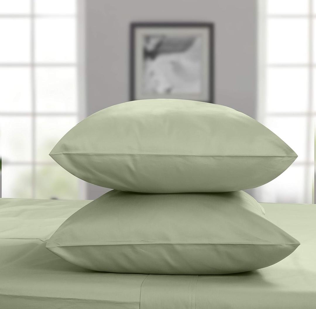 Threadmill Cotton Pillow Cases - Standard Size Set of 2, 100% Pure Cotton, 300 Thread Count Sateen Weave Sage Green - Ultra Soft & Comfortable Hotel Quality Pillow Protectors