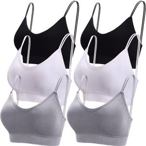 BQTQ 6 Pcs V Neck Bralettes for Women Padded Bralette with Straps Seamless Bra (Medium, Black, White, Gray)