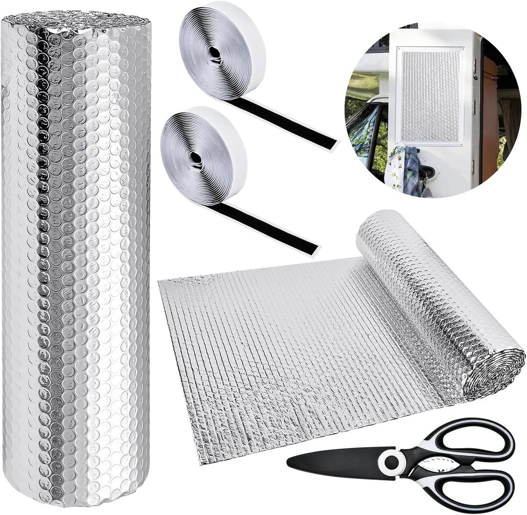 Supkiir RV Window Shade Reflective Insulation Roll, 20 Ft x 15.6 in DIY Double-Sided Aluminium Foil Heat Blocker, RV Sunshade Skylight Cover for Motorhome Car Truck Travel Trailer Attic Garage Door