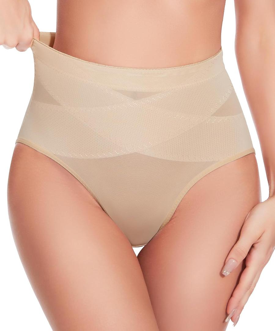 GYDEK Shapewear Tummy Control Panties - Body Shaping Briefs Compression Underwear Low Rise Girdle Panty Shapewear for Women (Beige, L)