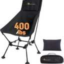 MOON LENCE Oversized High Back Camping Chair with Pillow for Adults, Height Adjustable Folding Camping Chair with 400 lbs Capacity, Hidden Pillow Pocket for Camping, Hiking, Picnics, Black