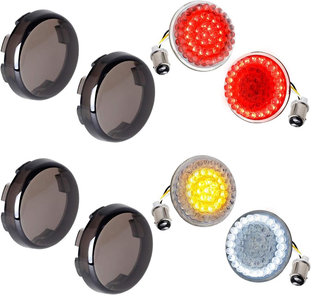 NTHREEAUTO 1157 LED Turn Signals Front Rear Lights 2Inch Bullet Smoked Lens Cover Compatible with Harley Street Glide Road Glide Sportster Dyna Softail Iron 883 Touring 1986-2023