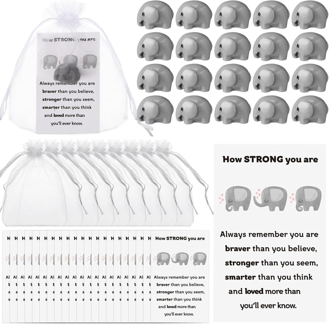 30 Sets Inspirational Positive Elephant Gifts Bulk Motivational Employee Appreciation Gifts Elephant Figurines Inspire Cards Organza Bags Resin Statue for Coworker
