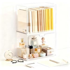 Clear Acrylic Display CasePurse Organizer2 Pack Acrylic Display Case with Magnetic Door - Clear Stackable Dustproof Organizer for Purses, Books, Makeup | Large Visible Showcase Box